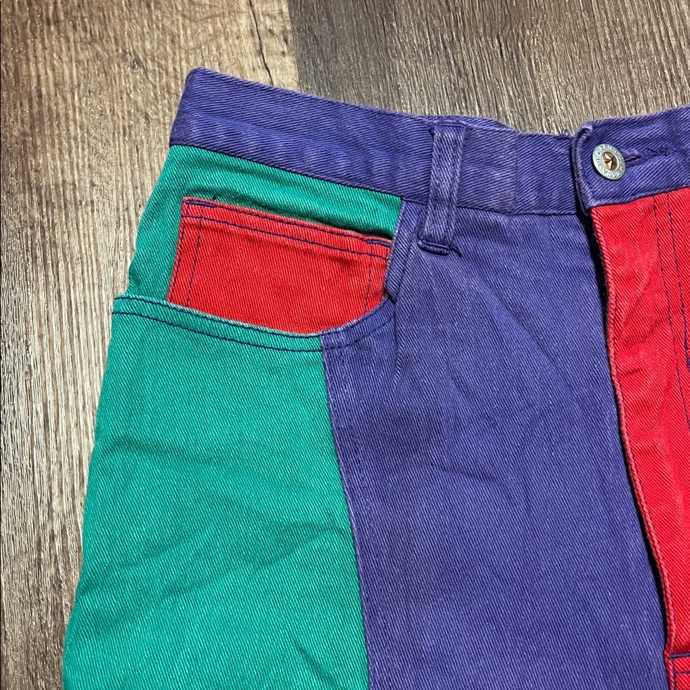 Zana-Di -90’s Rainbow Color Block Patch High Rise Tapered Leg Skinny Jeans - Picture 3 of 10